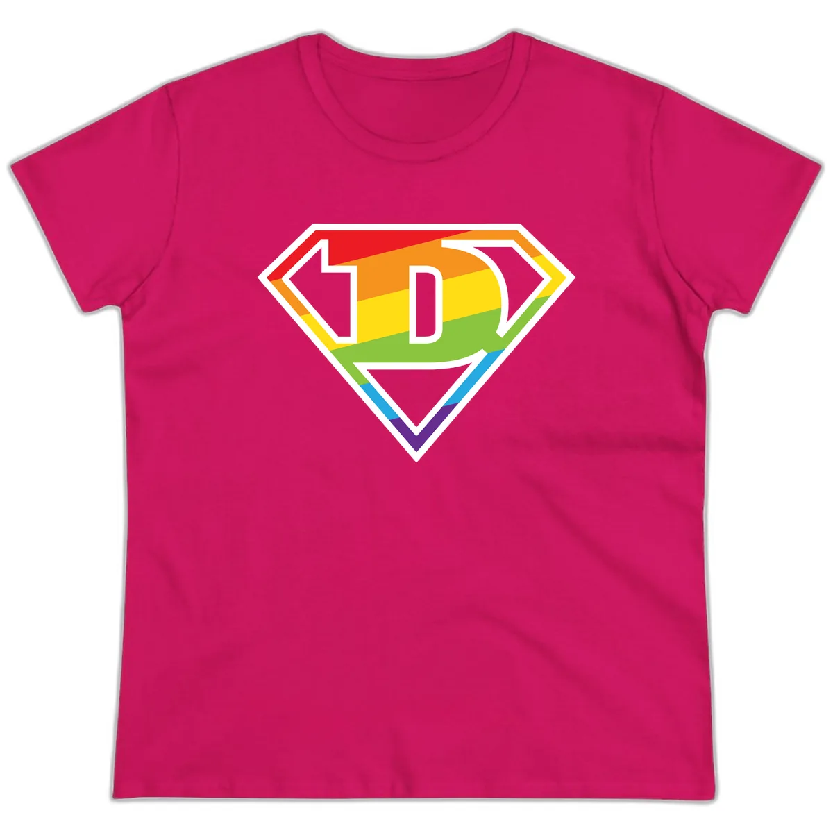 Rainbow Pride Power Shield Ladies Tee in Heliconia