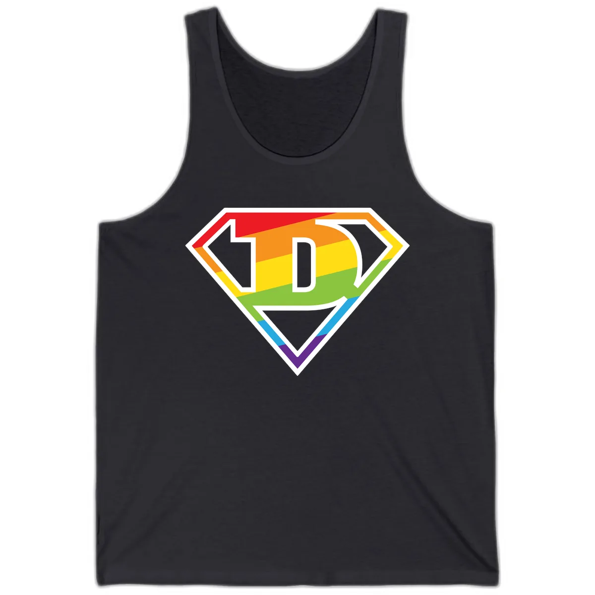 Rainbow Pride Power Shield Tank in Dark Grey