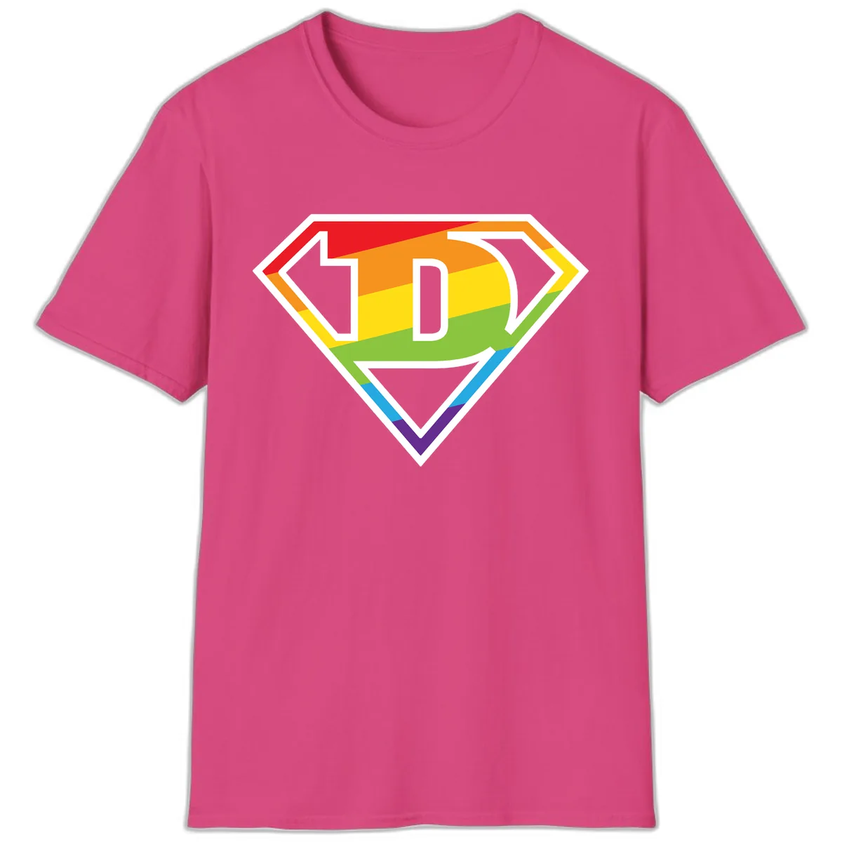 Rainbow Pride Power Shield T-Shirt in Heliconia