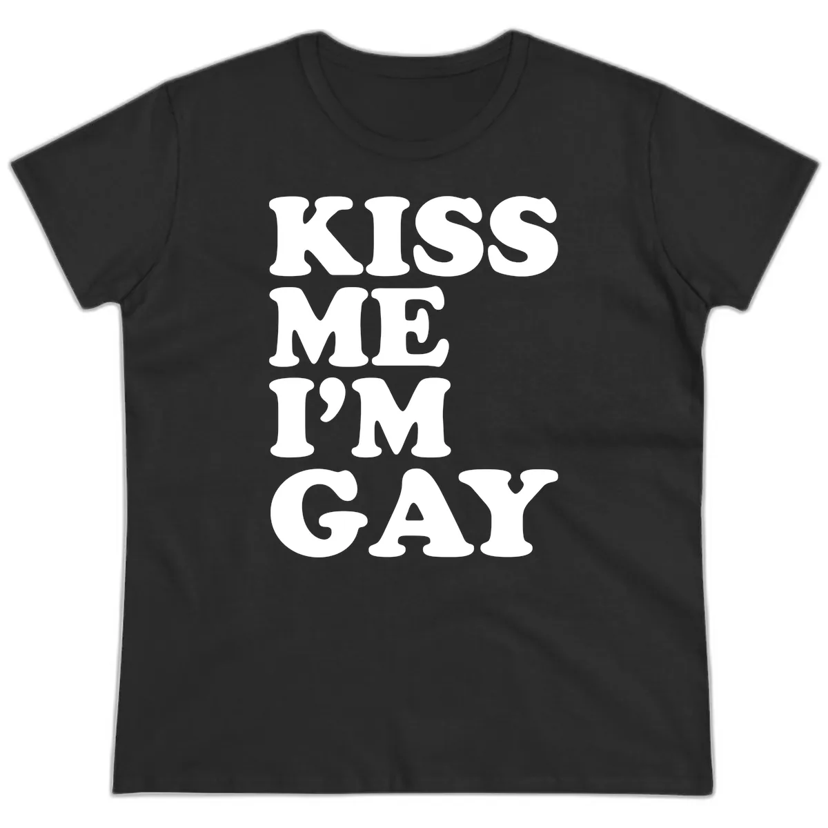 Kiss Me I'm Gay Ladies Tee in Black