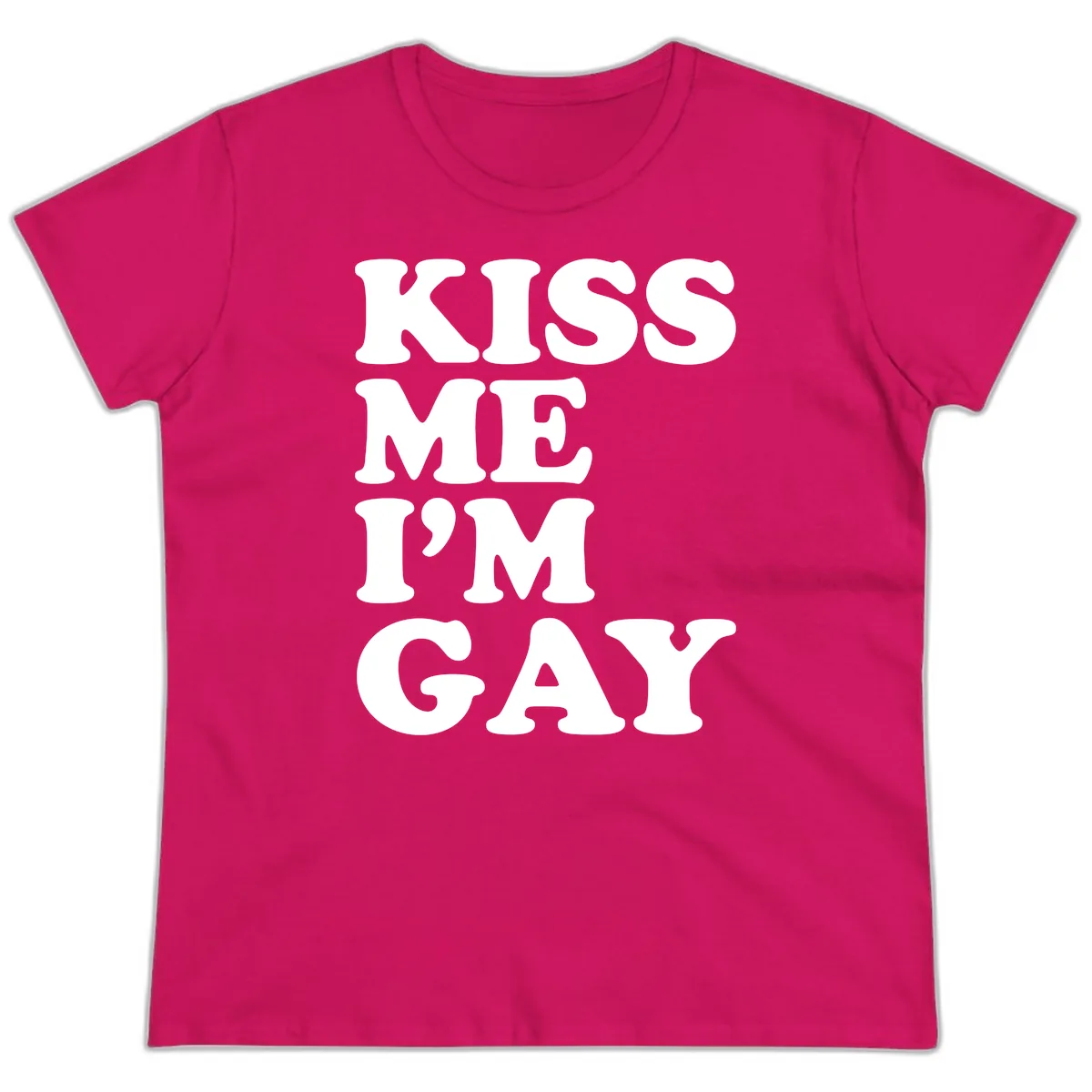 Kiss Me I'm Gay Ladies Tee in Heliconia