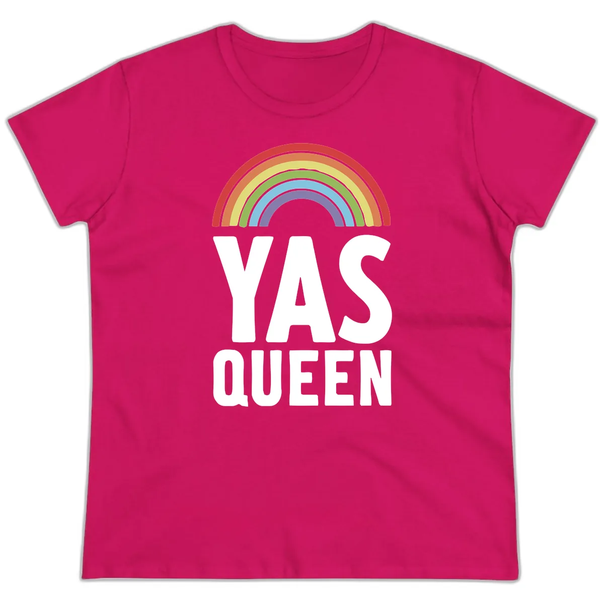 Yas Queen Rainbow Pride Ladies Tee in Heliconia