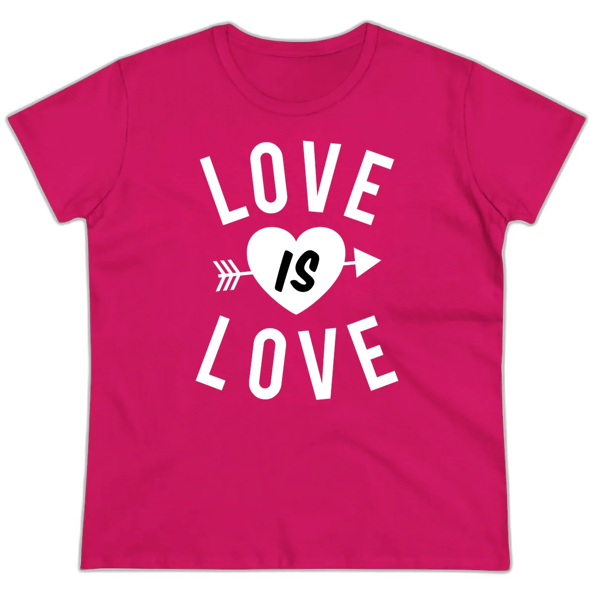 Love Is Love Arrow Heart Design Ladies Tee in Heliconia
