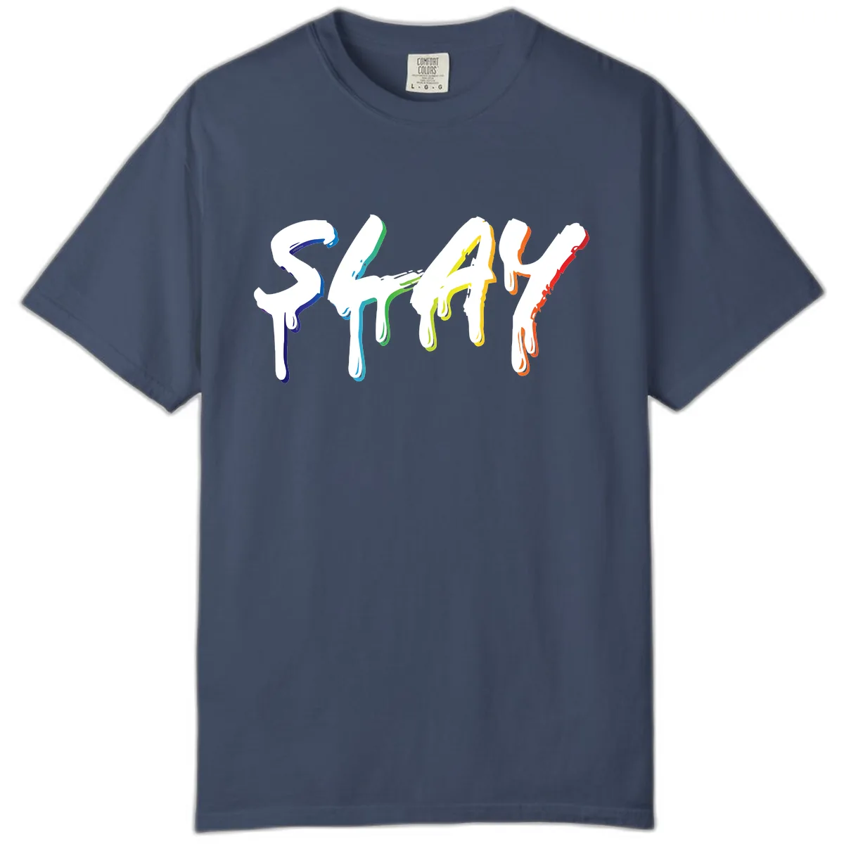 Stay Pride Rainbow Typography Comfort Color in Midnight