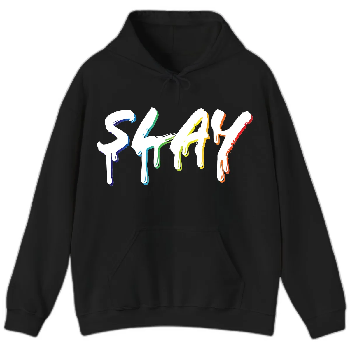 Stay Pride Rainbow Typography Hoodie in Black