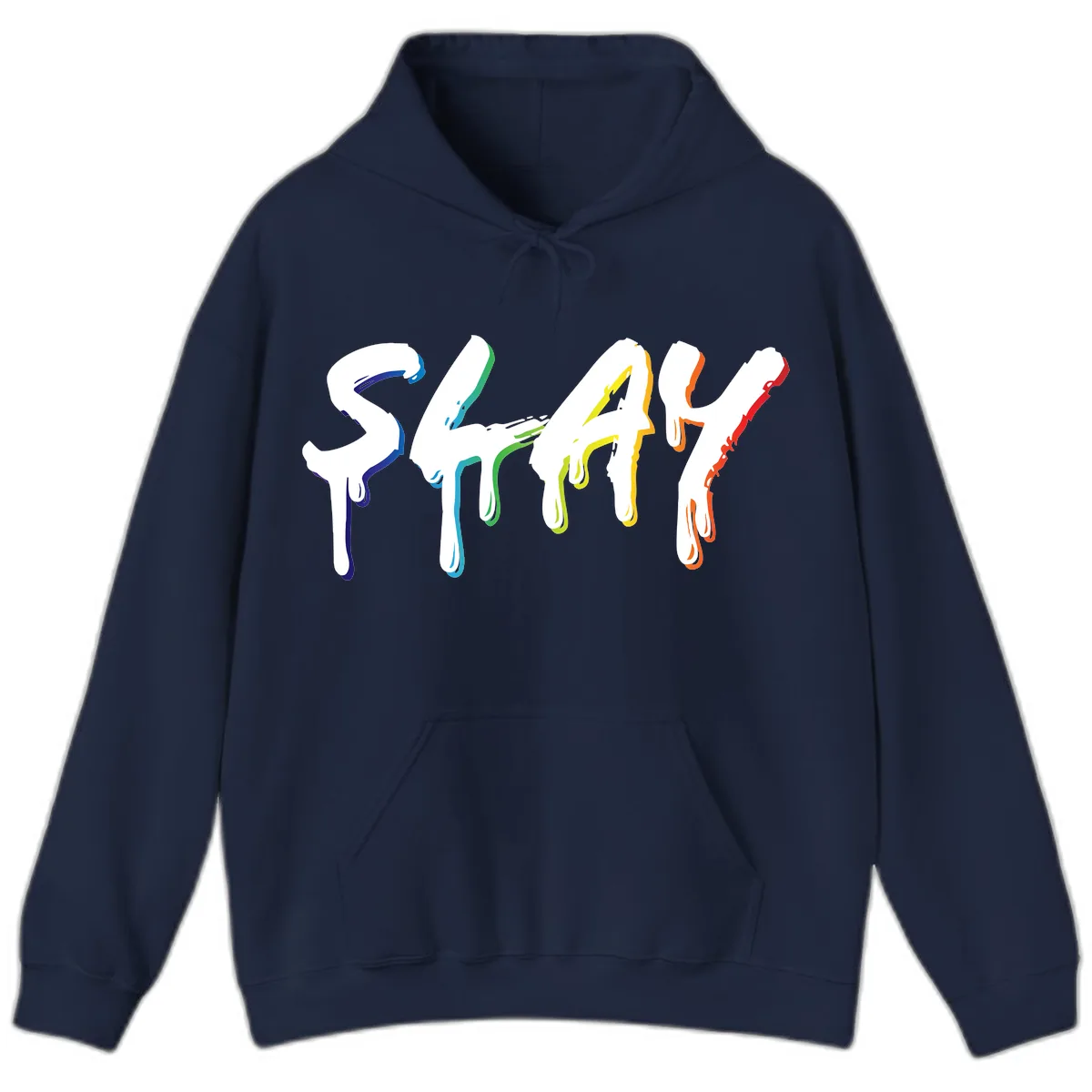 Stay Pride Rainbow Typography Hoodie in Navy