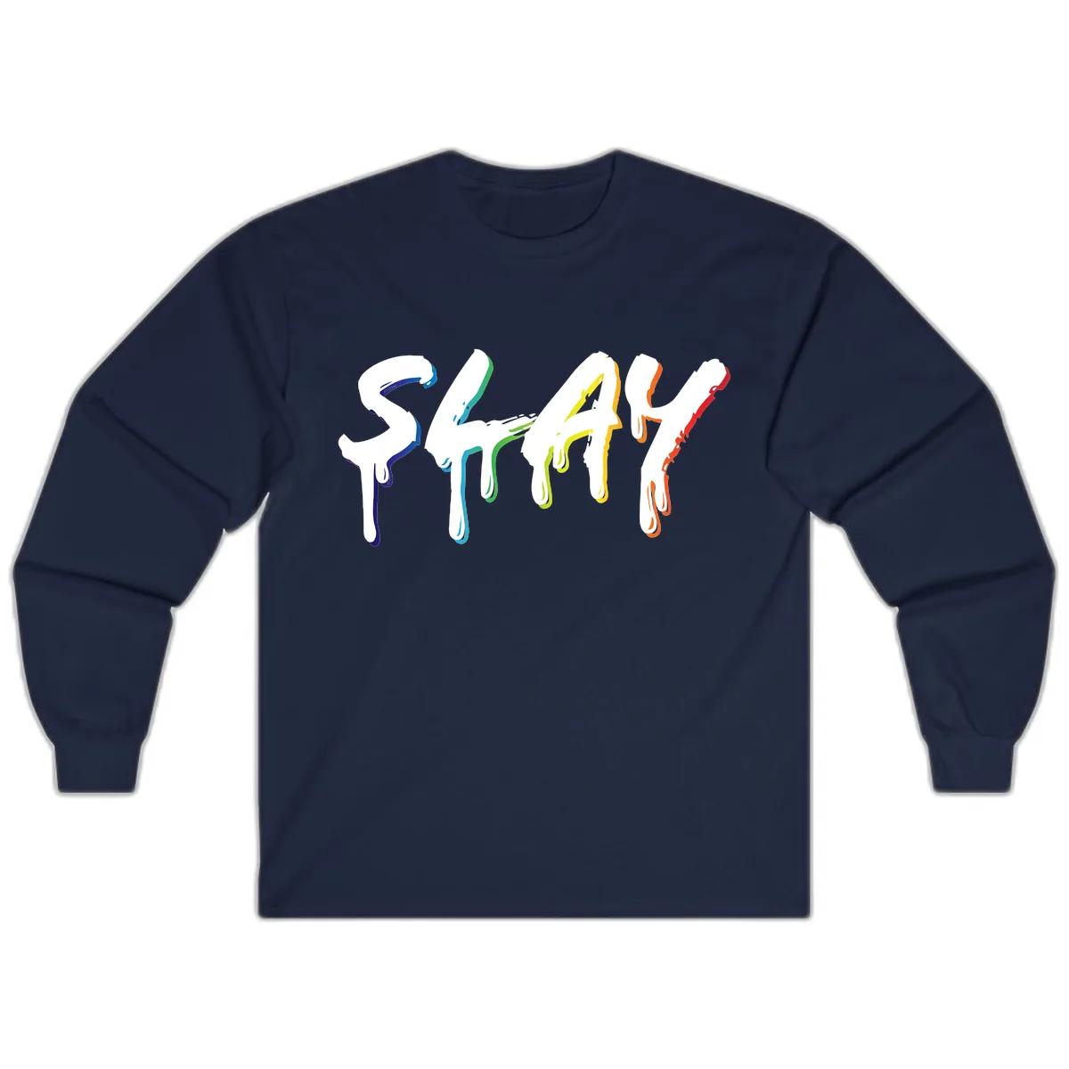 Stay Pride Rainbow Typography Long Sleeve in Navy