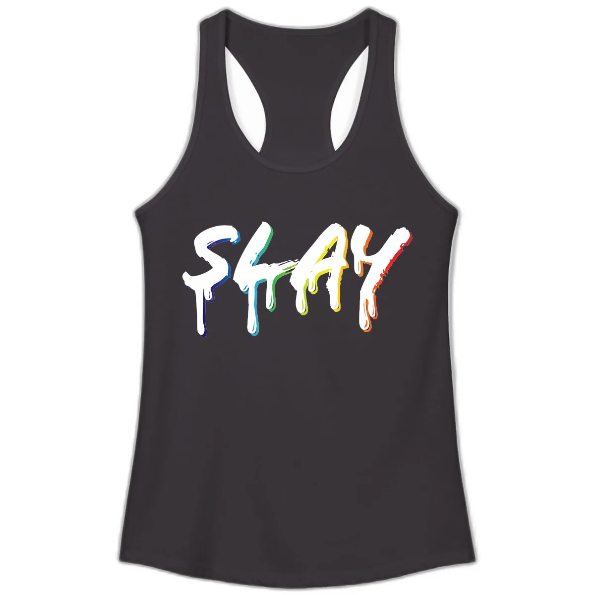 Stay Pride Rainbow Typography Ladies Tank in Black