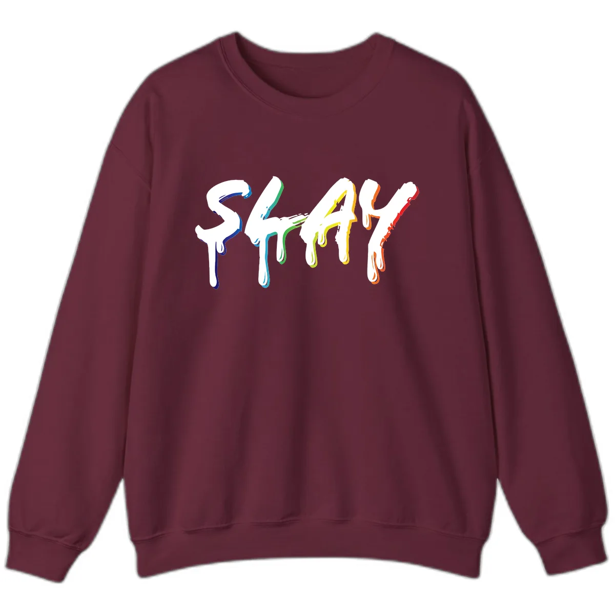 Stay Pride Rainbow Typography Sweatshirt in Maroon