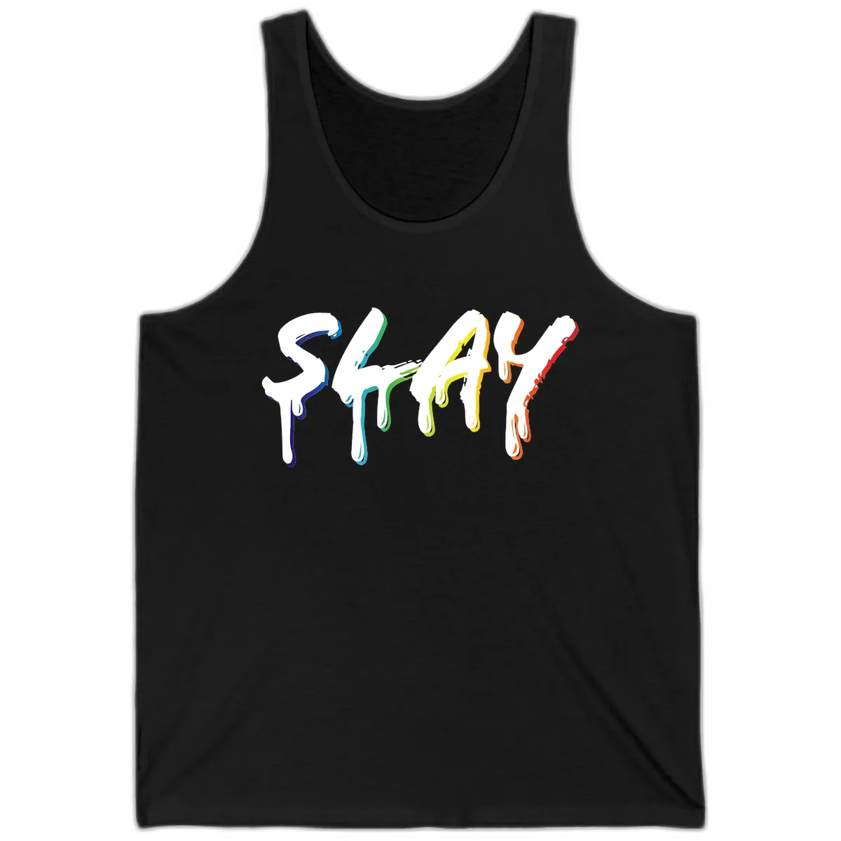 Stay Pride Rainbow Typography Tank in Black