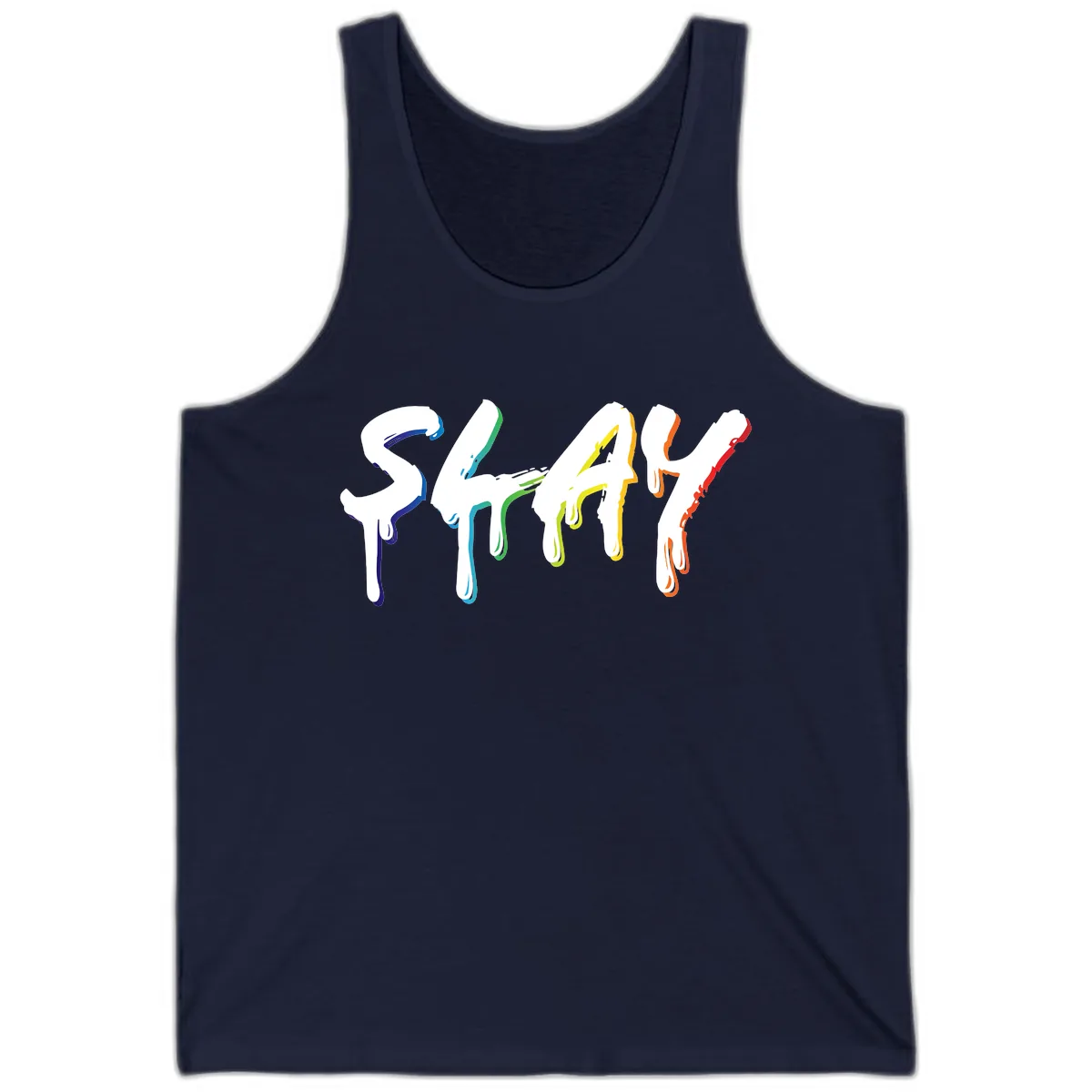 Stay Pride Rainbow Typography Tank in Navy