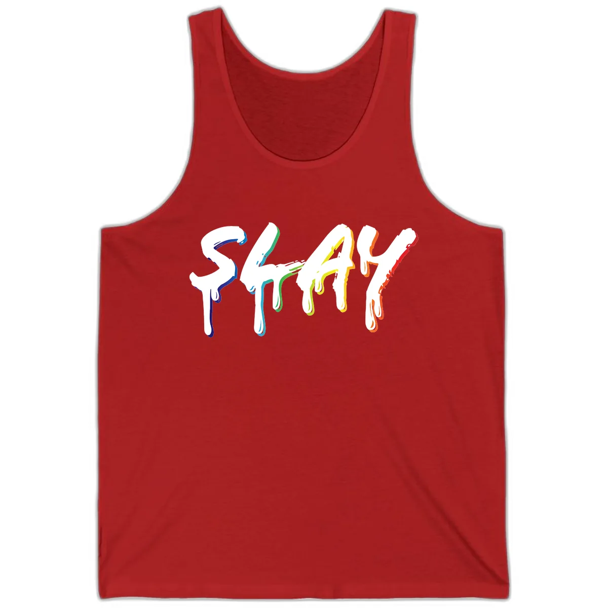 Stay Pride Rainbow Typography Tank in Red
