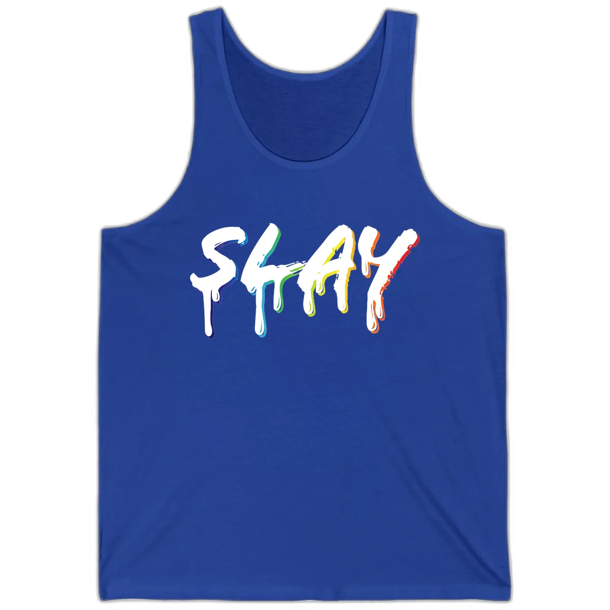Stay Pride Rainbow Typography Tank in True Royal