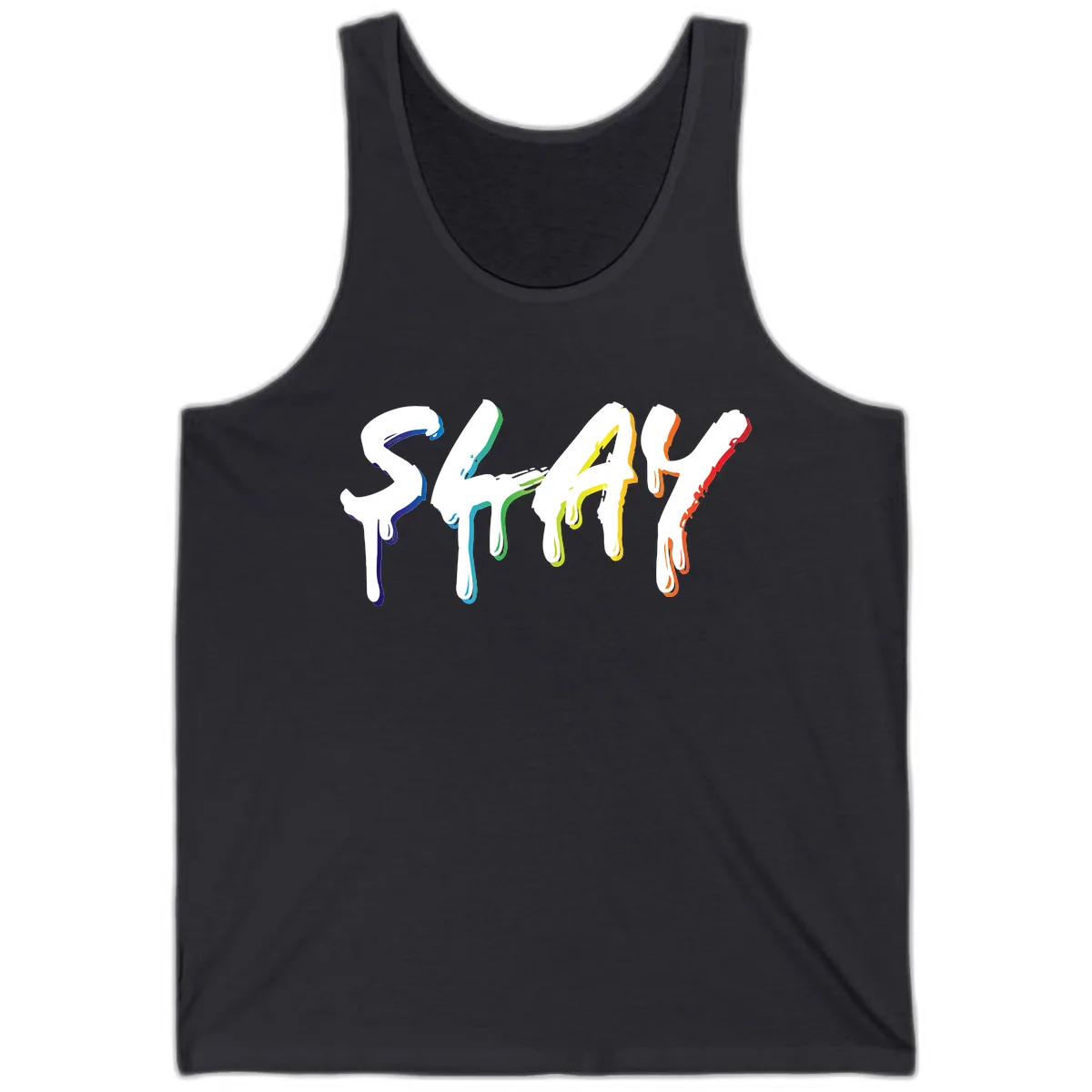 Stay Pride Rainbow Typography Tank in Dark Grey