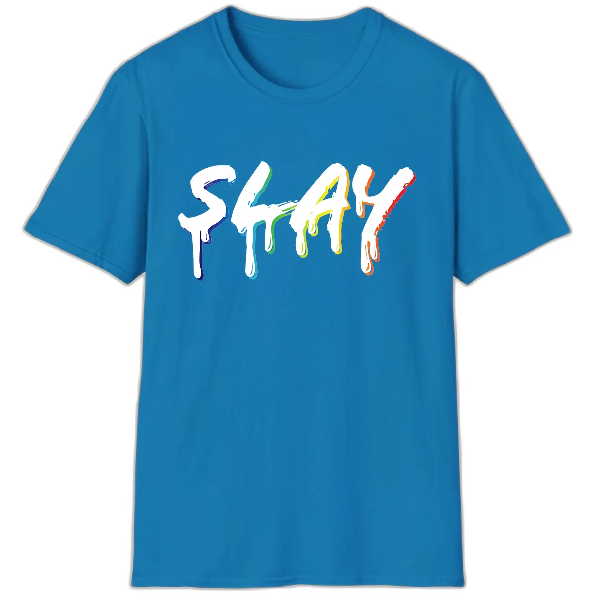 Stay Pride Rainbow Typography T-Shirt in Sapphire