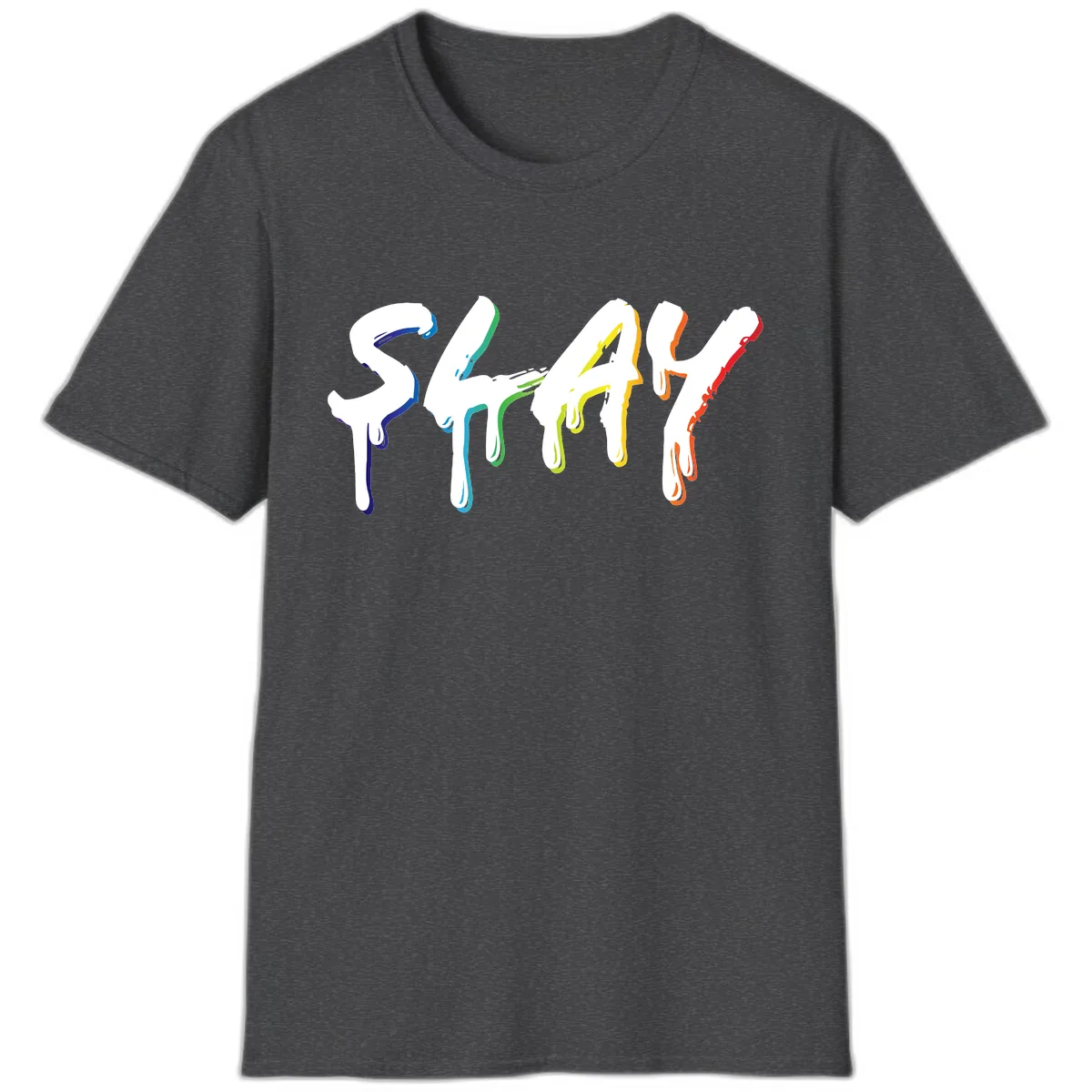 Stay Pride Rainbow Typography T-Shirt in Dark Heather
