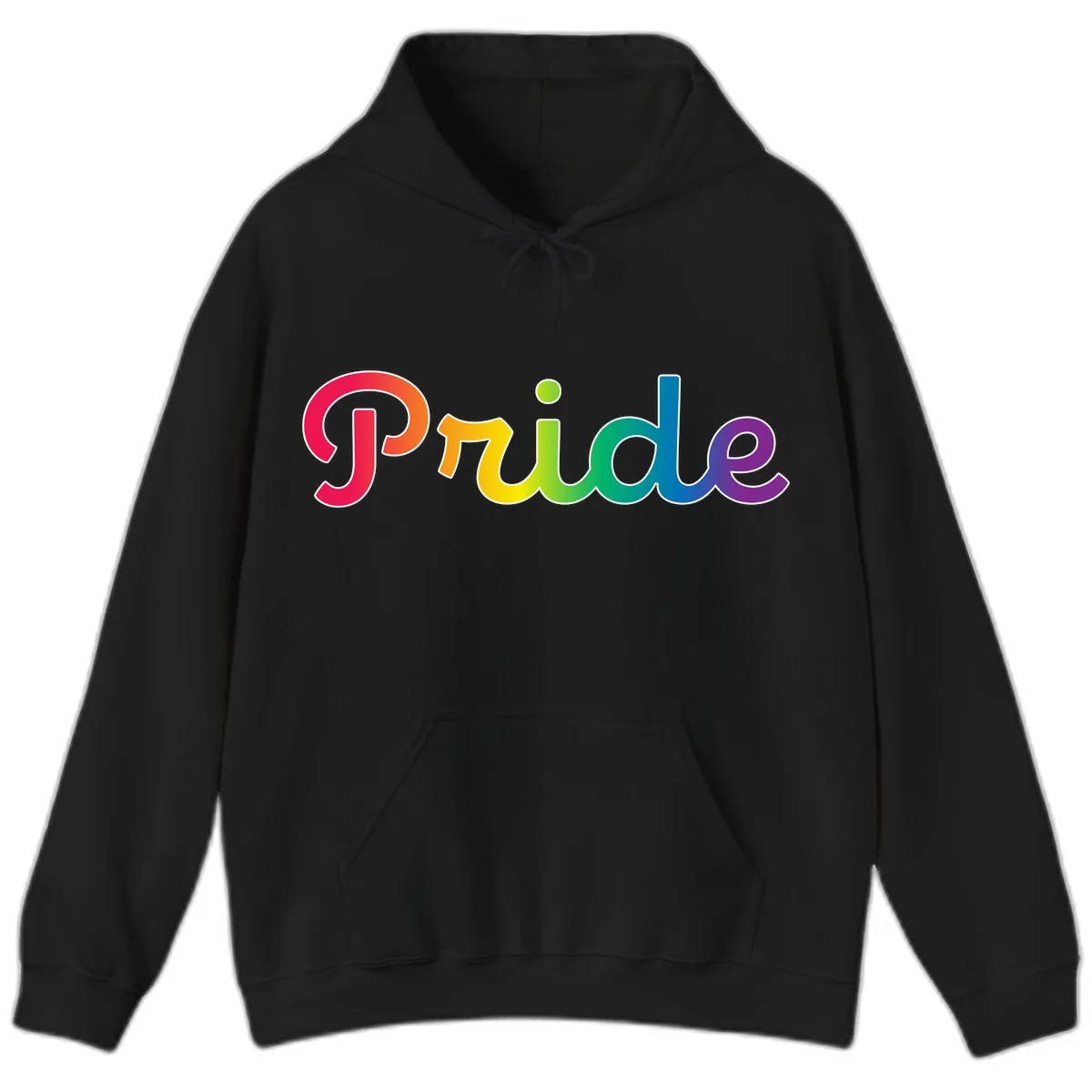 Pride Rainbow Gradient Typography Hoodie in Black