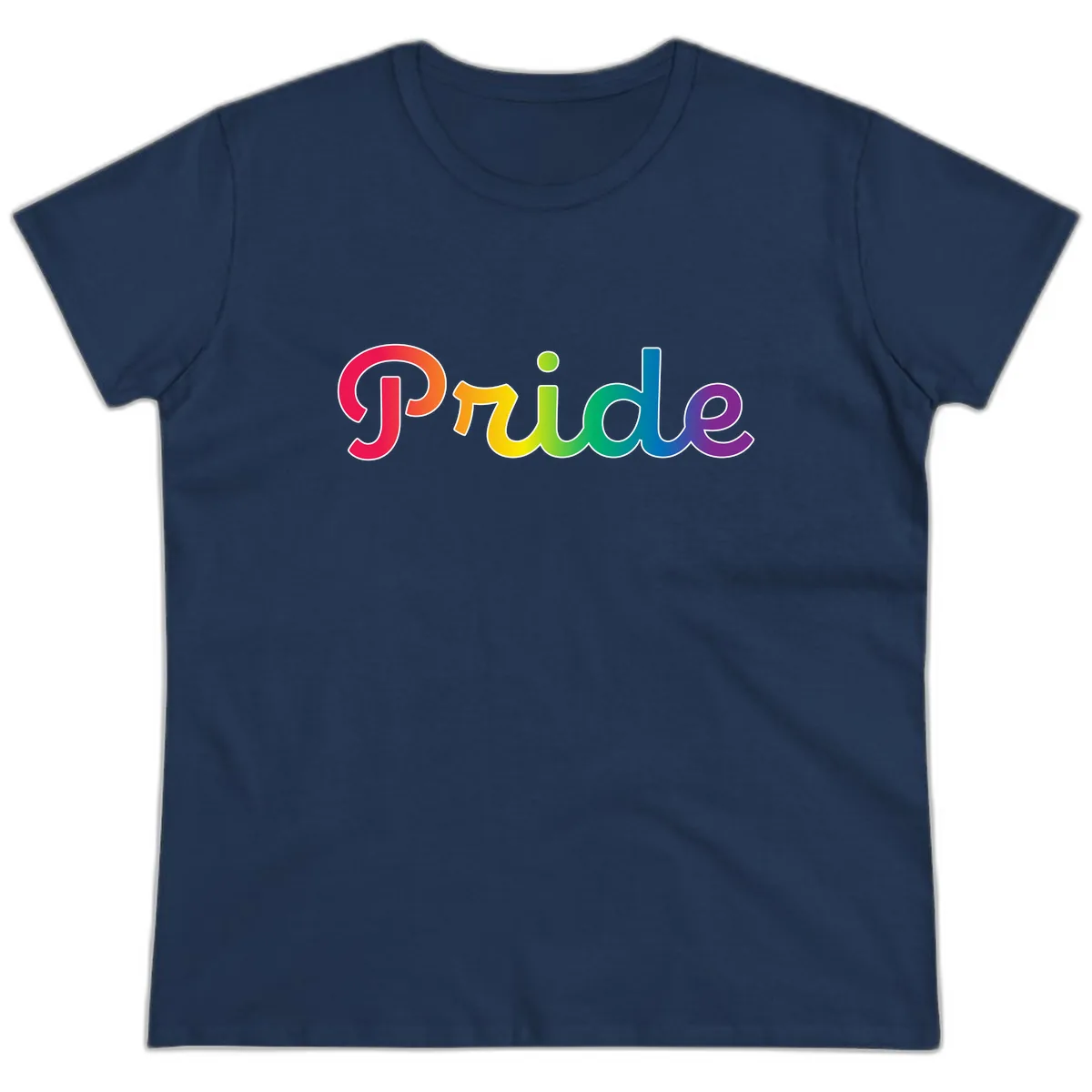 Pride Rainbow Gradient Typography Ladies Tee in Navy