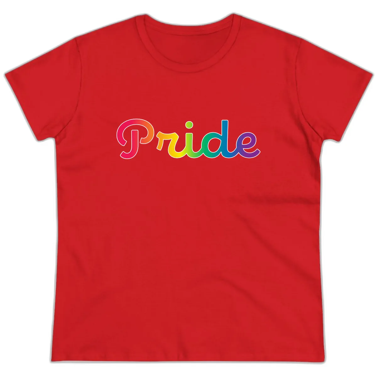Pride Rainbow Gradient Typography Ladies Tee in Red