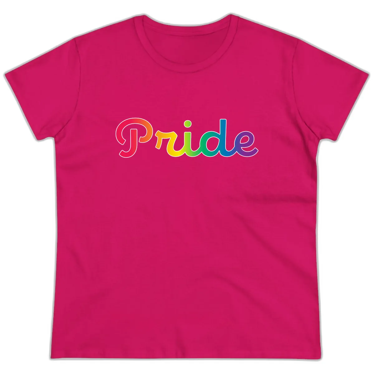 Pride Rainbow Gradient Typography Ladies Tee in Heliconia