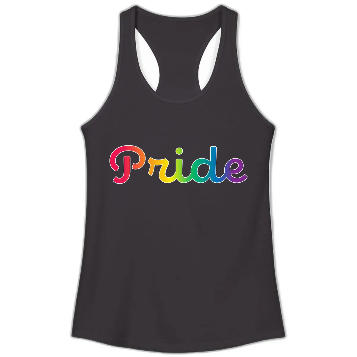 Pride Rainbow Gradient Typography Ladies Tank in Black