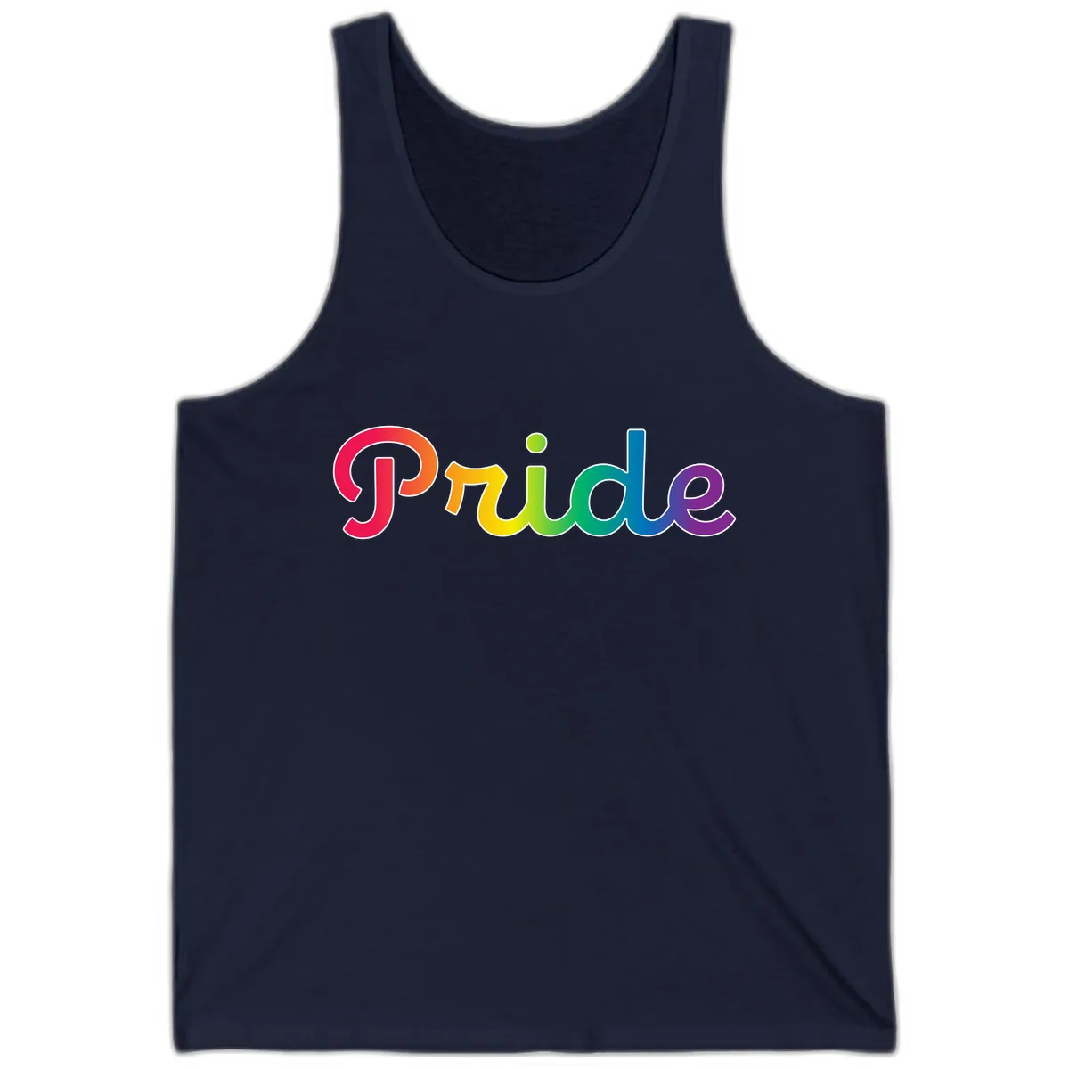 Pride Rainbow Gradient Typography Tank in Navy