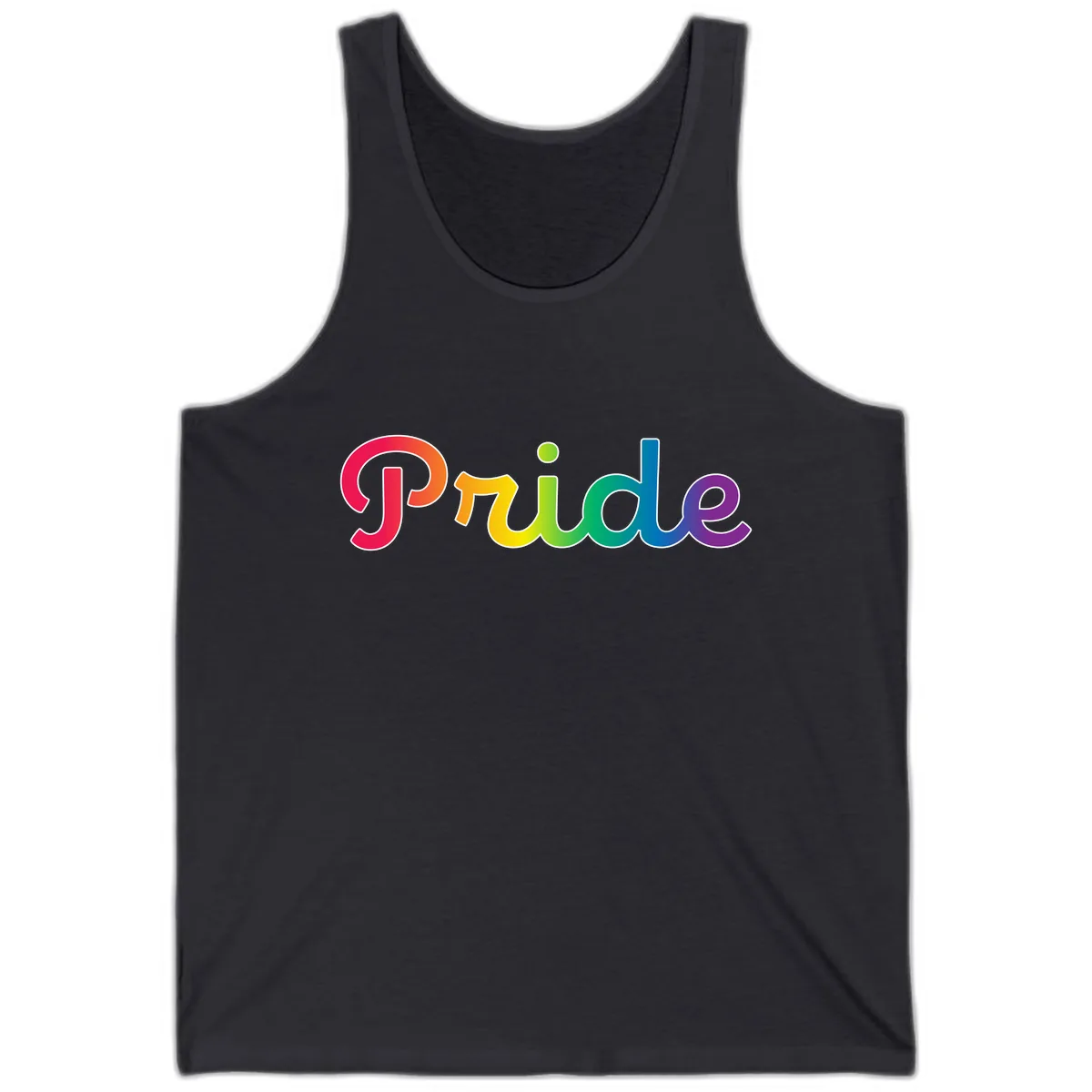 Pride Rainbow Gradient Typography Tank in Dark Grey
