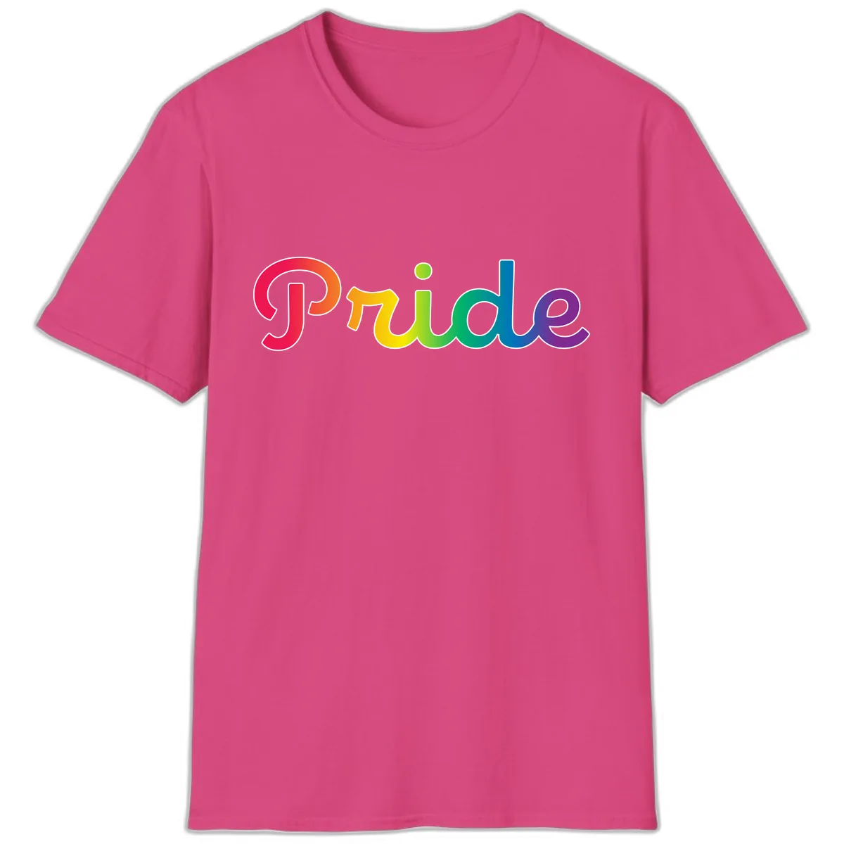 Pride Rainbow Gradient Typography T-Shirt in Heliconia