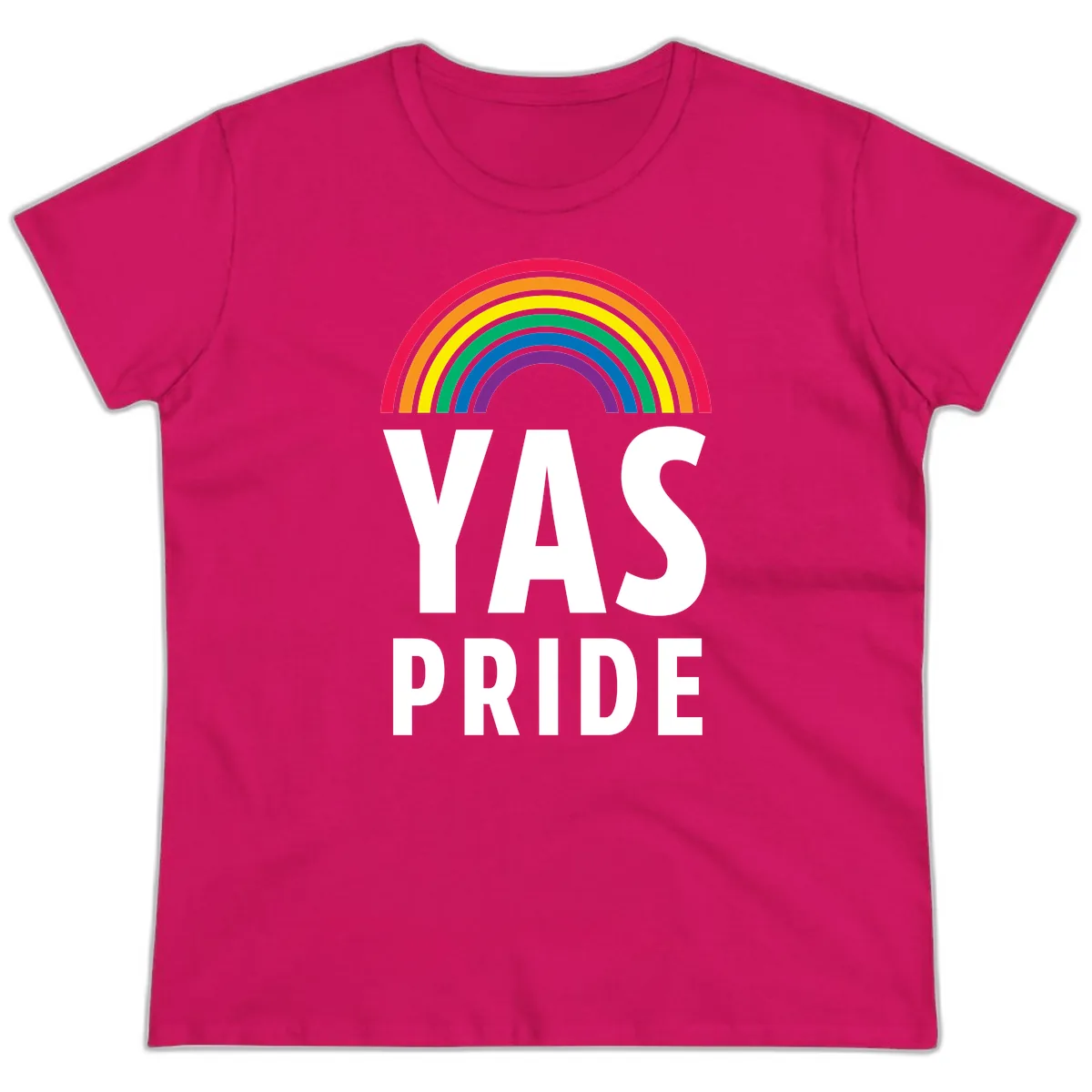 LGBTQ+ Pride Rainbow Celebration Ladies Tee in Heliconia