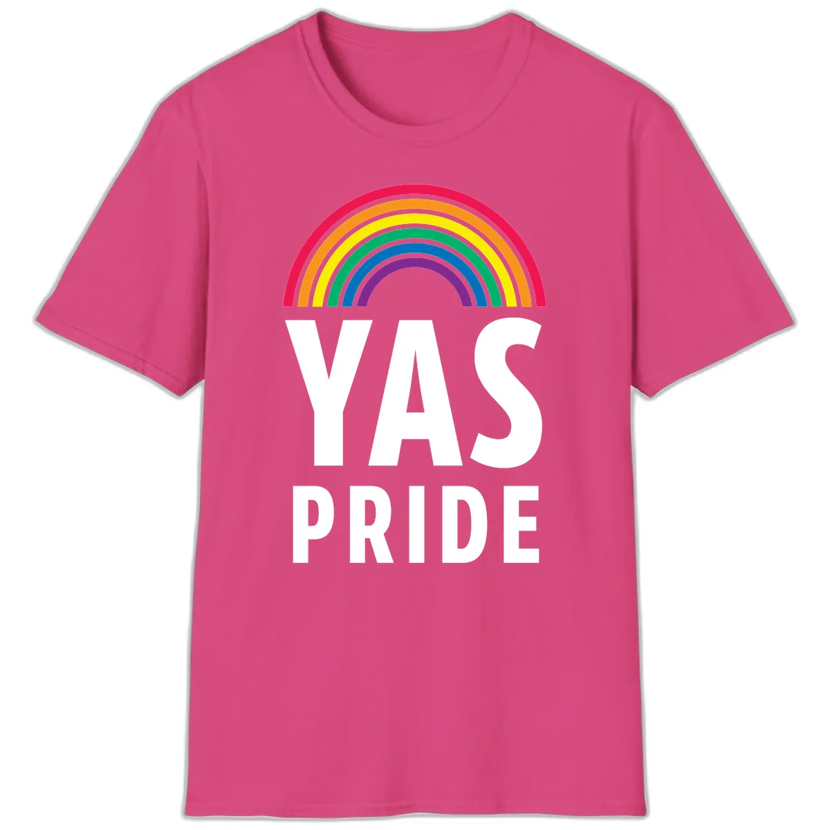 LGBTQ+ Pride Rainbow Celebration T-Shirt in Heliconia