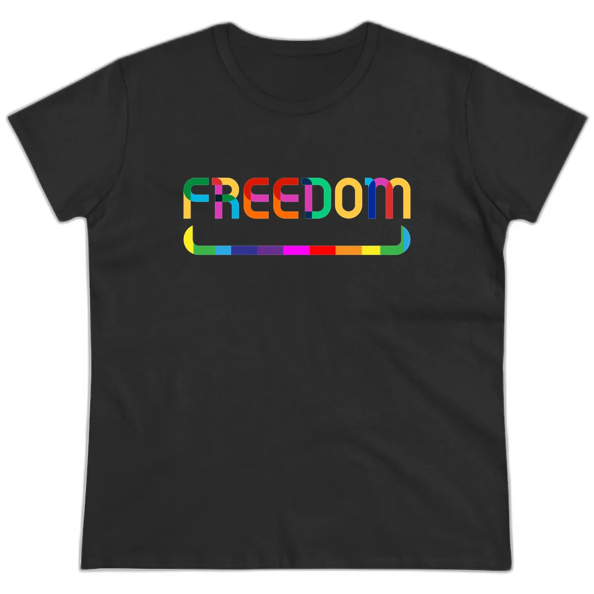 Freedom Rainbow Pride Design Ladies Tee in Black