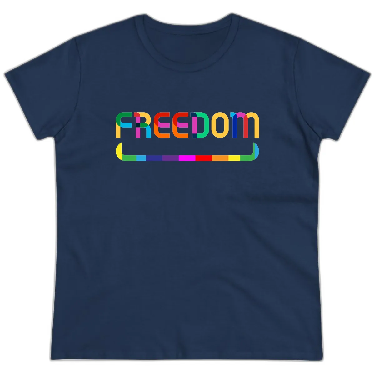 Freedom Rainbow Pride Design Ladies Tee in Navy
