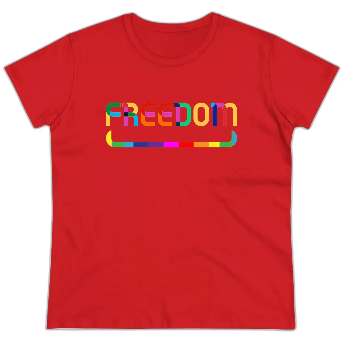 Freedom Rainbow Pride Design Ladies Tee in Red