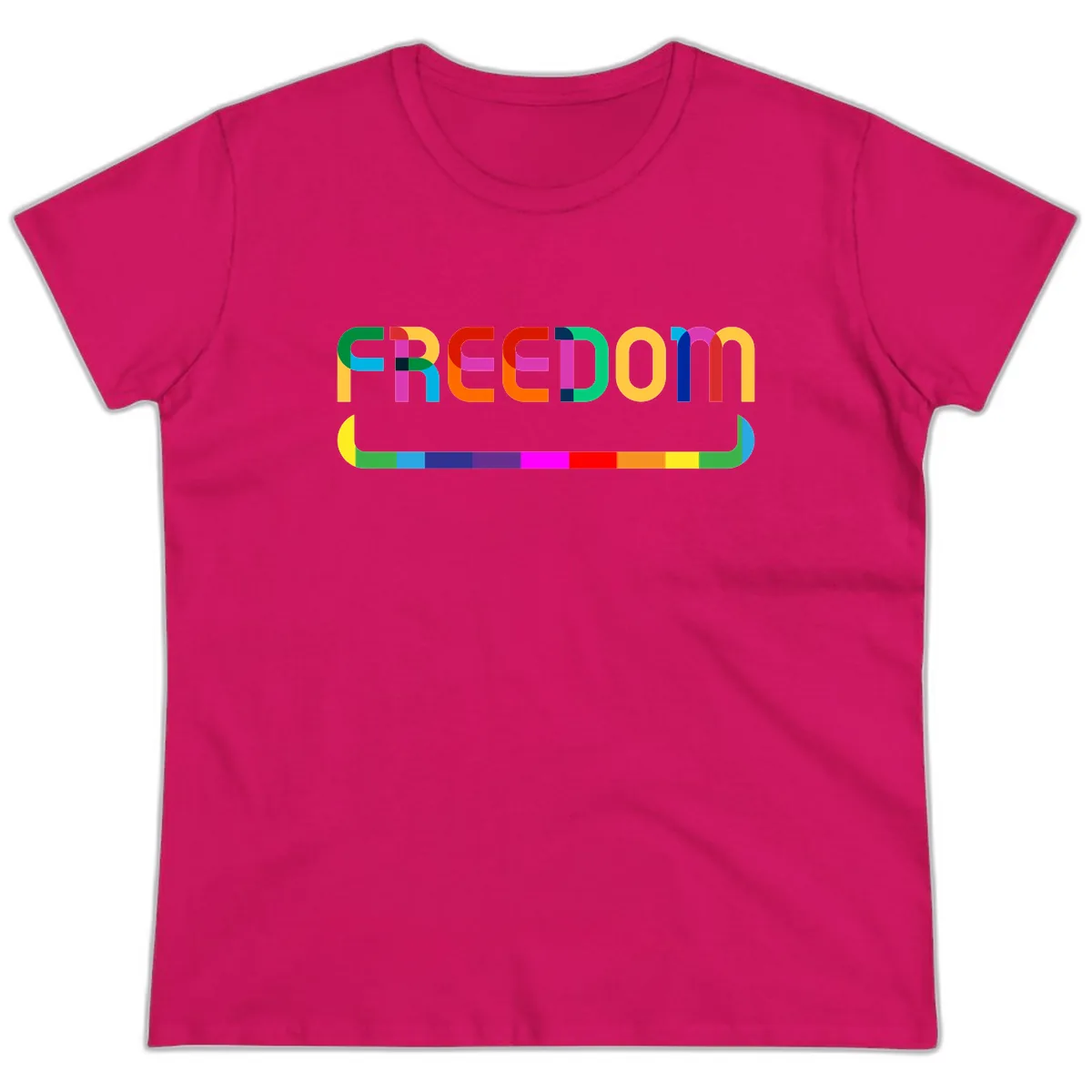 Freedom Rainbow Pride Design Ladies Tee in Heliconia