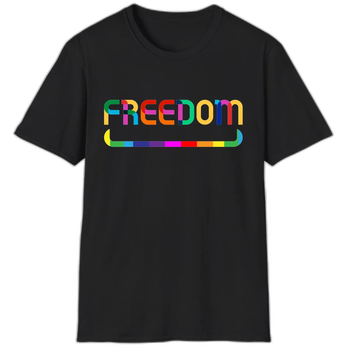 Freedom Rainbow Pride Design T-Shirt in Black