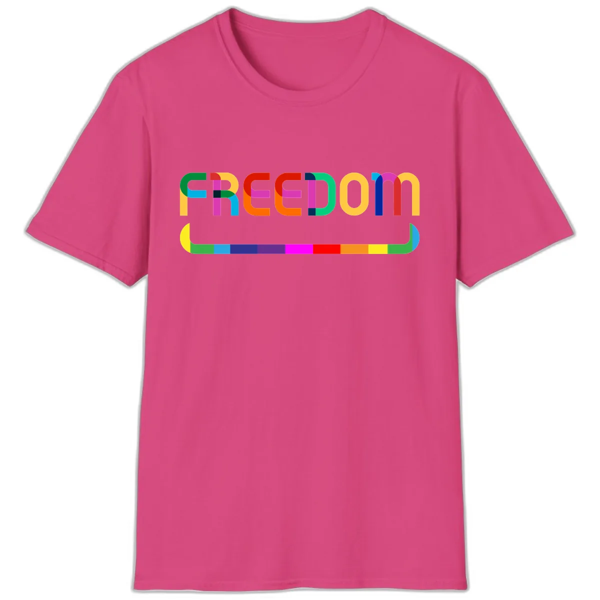 Freedom Rainbow Pride Design T-Shirt in Heliconia