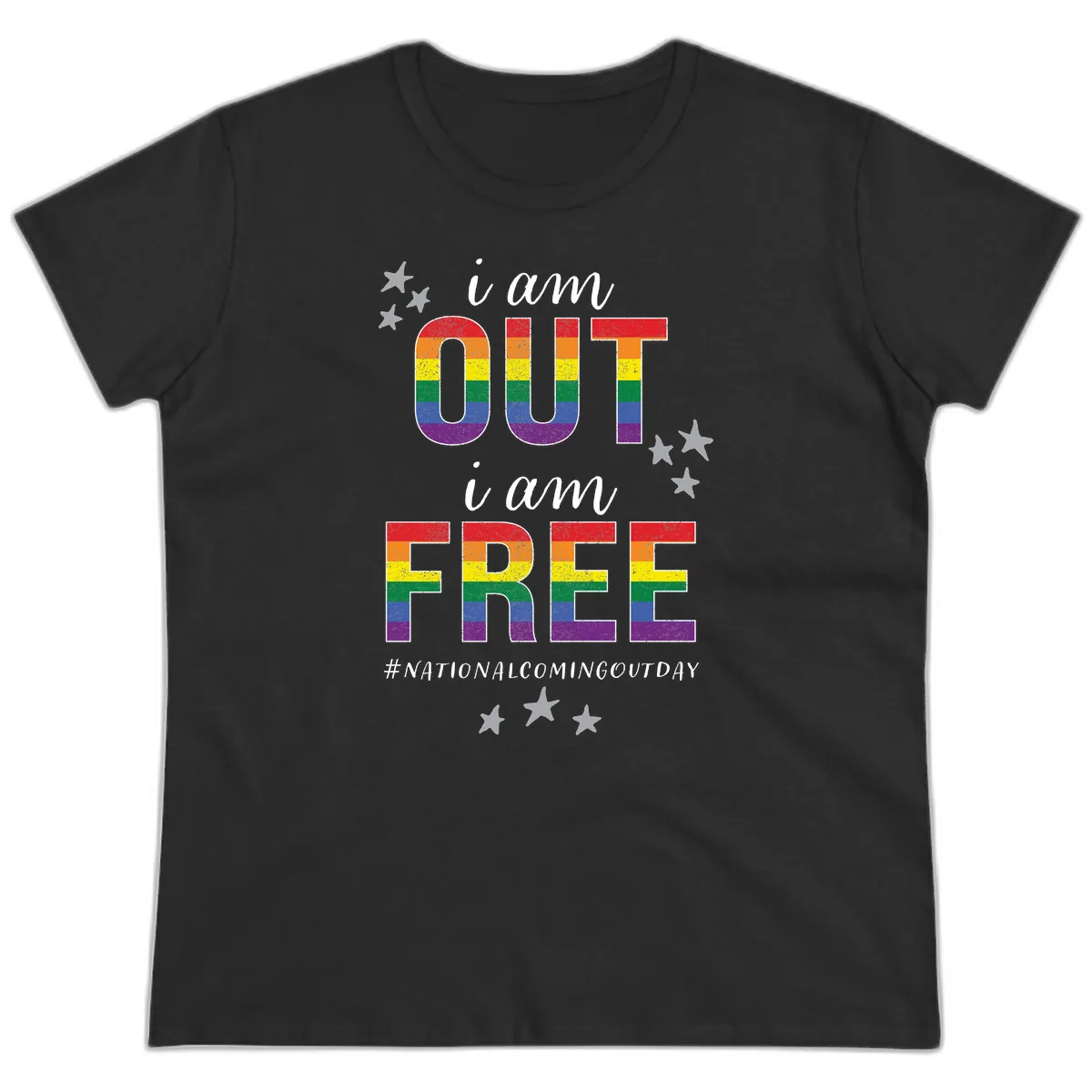 Out and Free Pride Affirmation Ladies Tee in Black