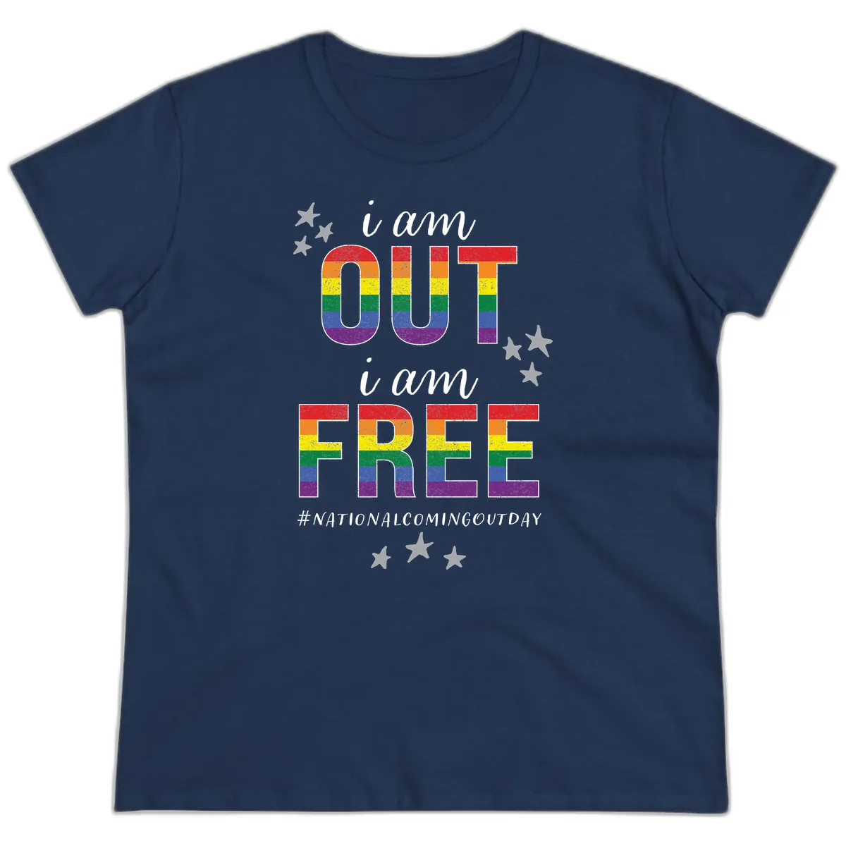 Out and Free Pride Affirmation Ladies Tee in Navy