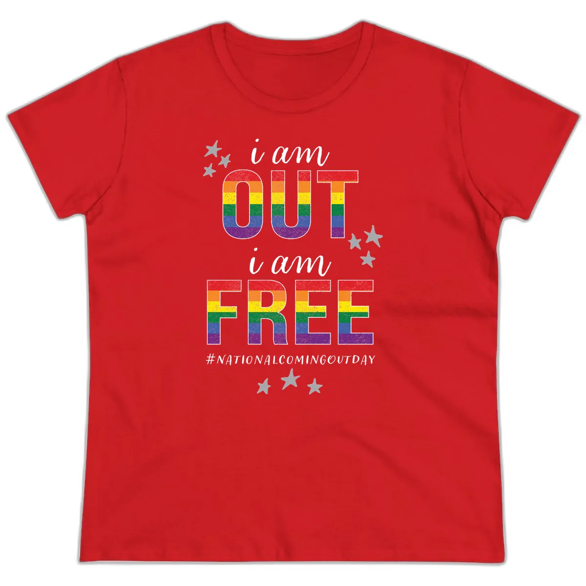 Out and Free Pride Affirmation Ladies Tee in Red