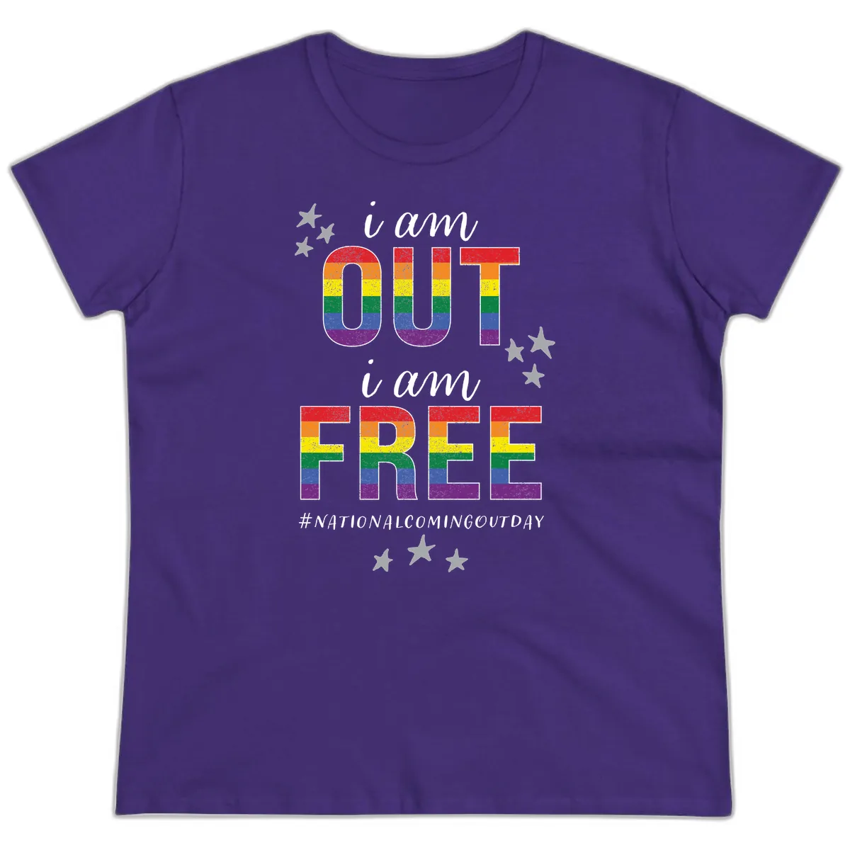 Out and Free Pride Affirmation Ladies Tee in Purple
