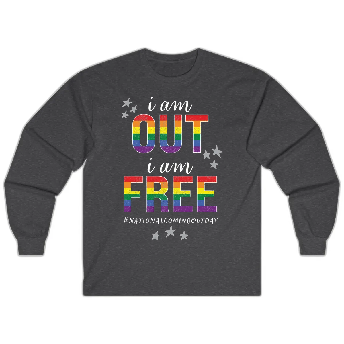 Out and Free Pride Affirmation Long Sleeve in Dark Heather