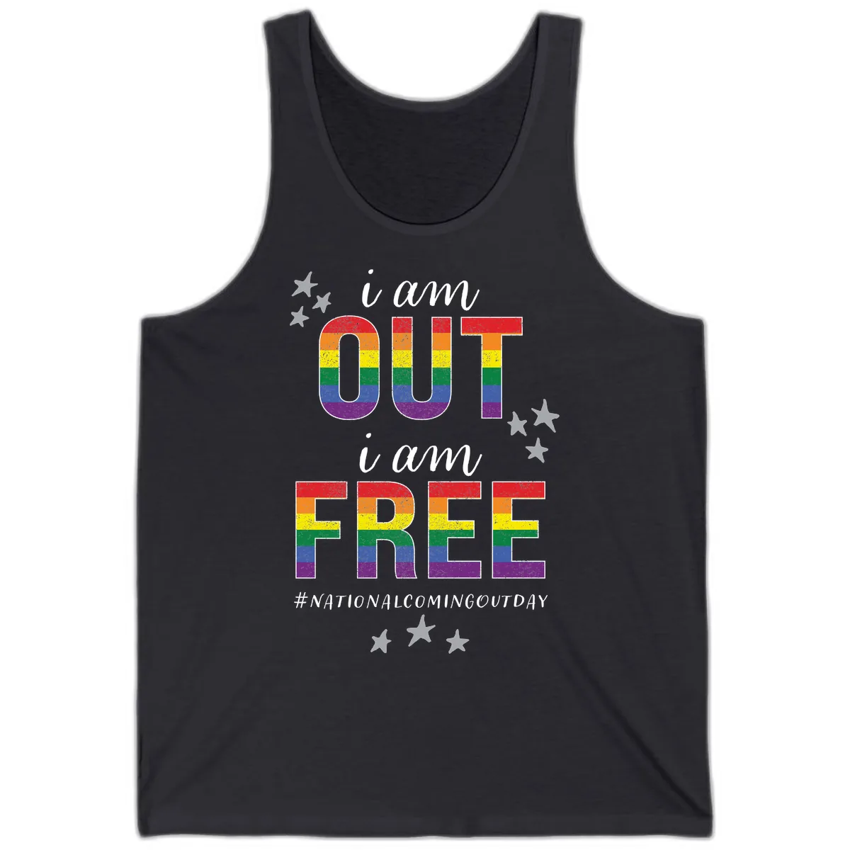 Out and Free Pride Affirmation Tank in Dark Grey