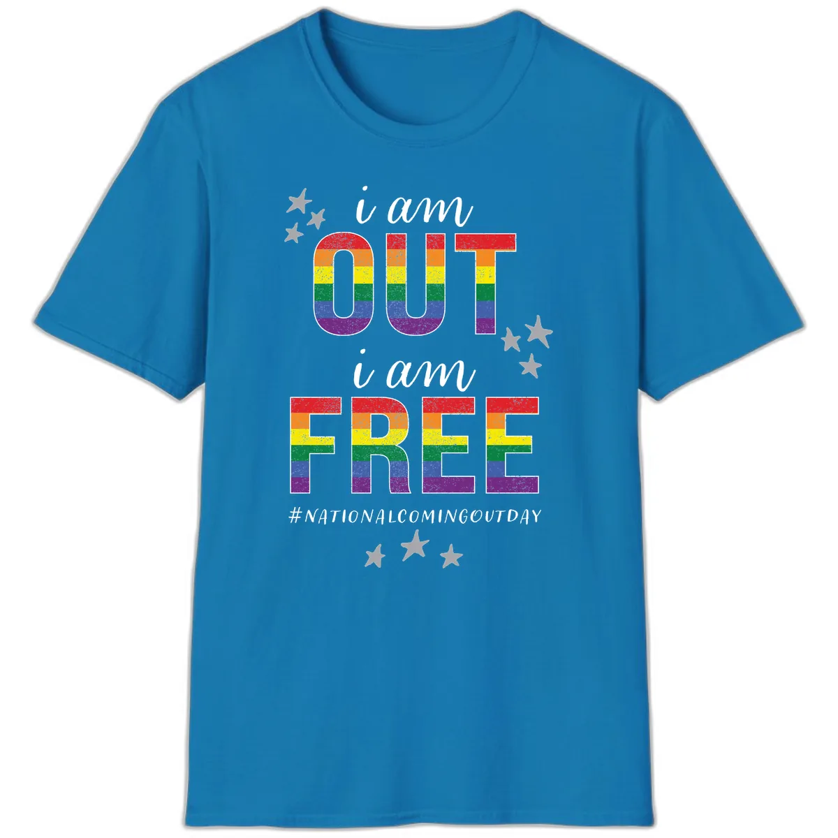 Out and Free Pride Affirmation T-Shirt in Sapphire