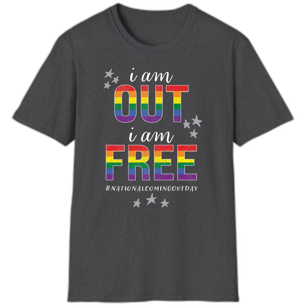 Out and Free Pride Affirmation T-Shirt in Dark Heather