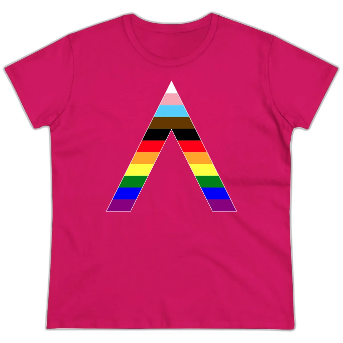 Rainbow Pride Pyramid Ladies Tee in Heliconia