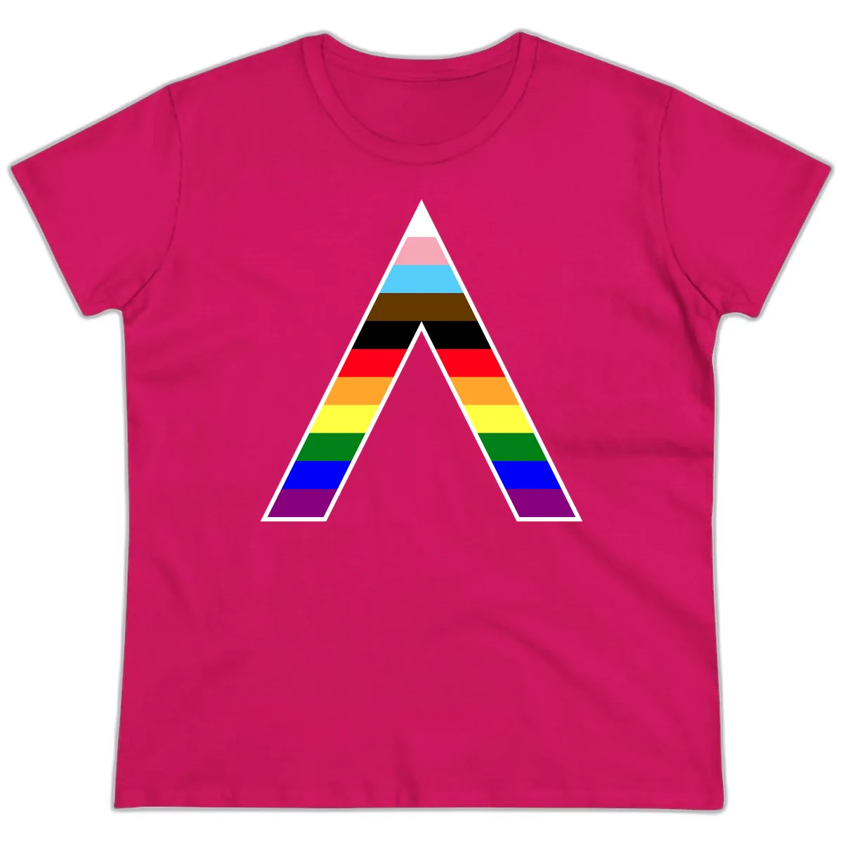Rainbow Pride Pyramid Ladies Tee in Heliconia