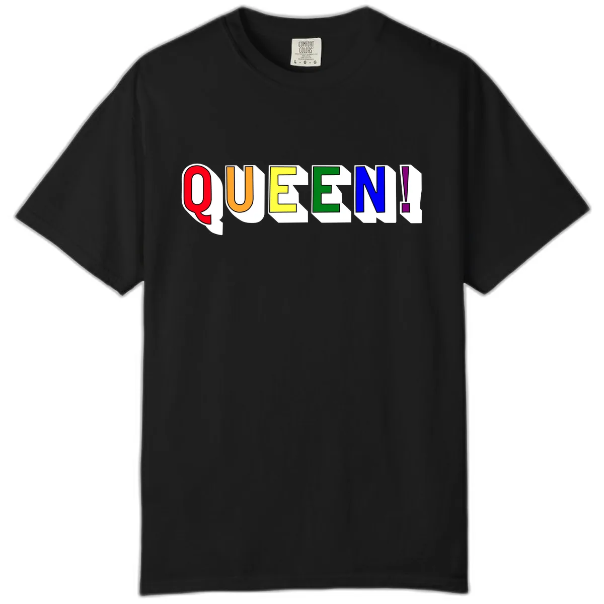 Queen Exclamation Pride Rainbow Comfort Color in Black