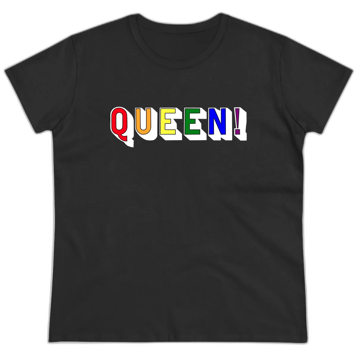 Queen Exclamation Pride Rainbow Ladies Tee in Black