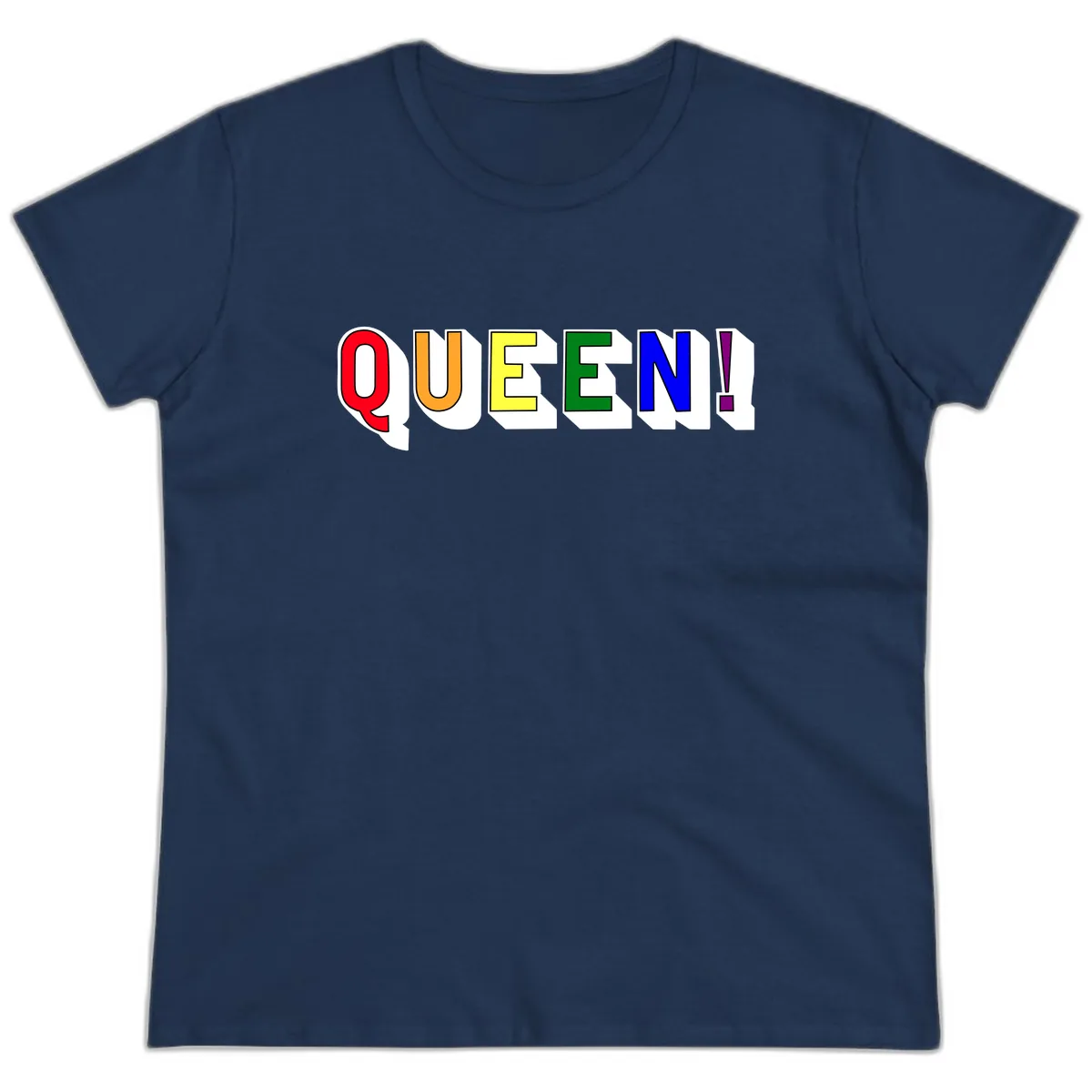 Queen Exclamation Pride Rainbow Ladies Tee in Navy