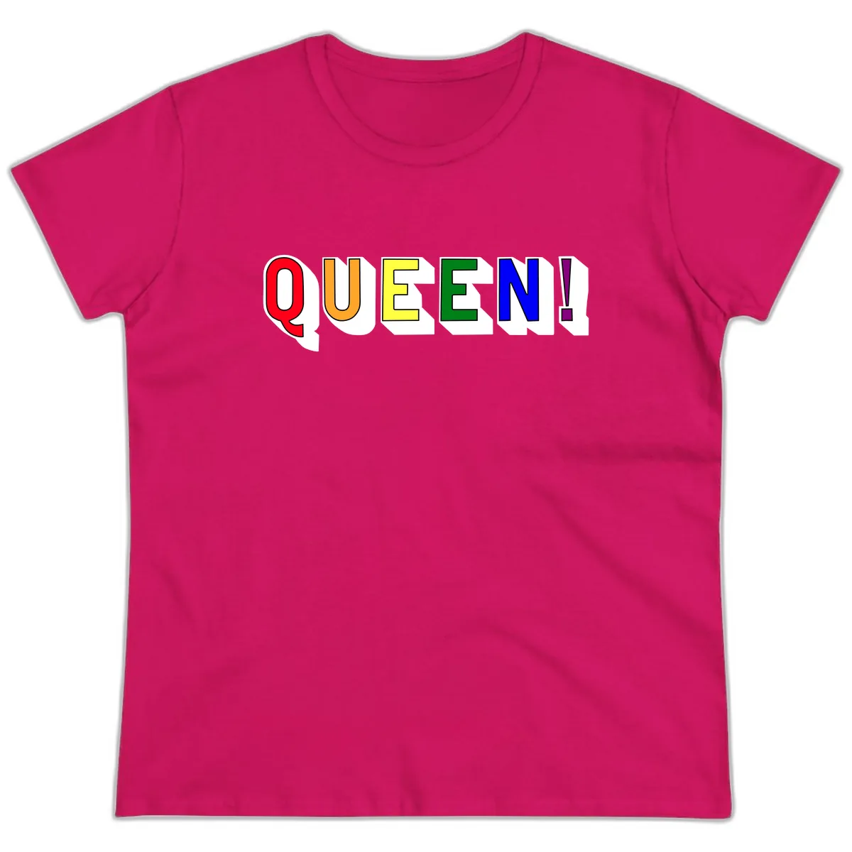 Queen Exclamation Pride Rainbow Ladies Tee in Heliconia
